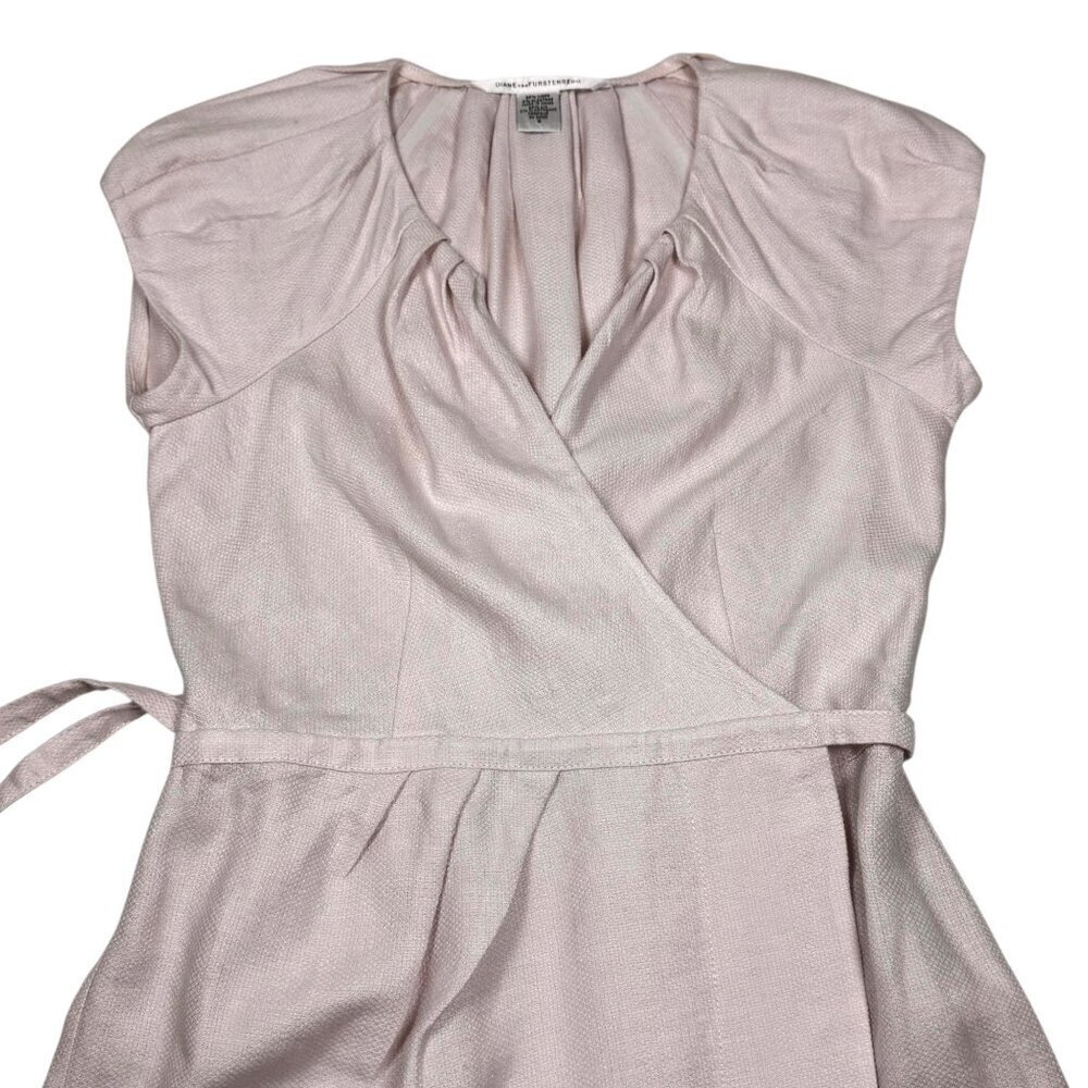 Diane Von Furstenberg Linen Wrap Dress Sz.8 Lilac Short Sleeve Minimalist Preppy - Picture 12 of 13